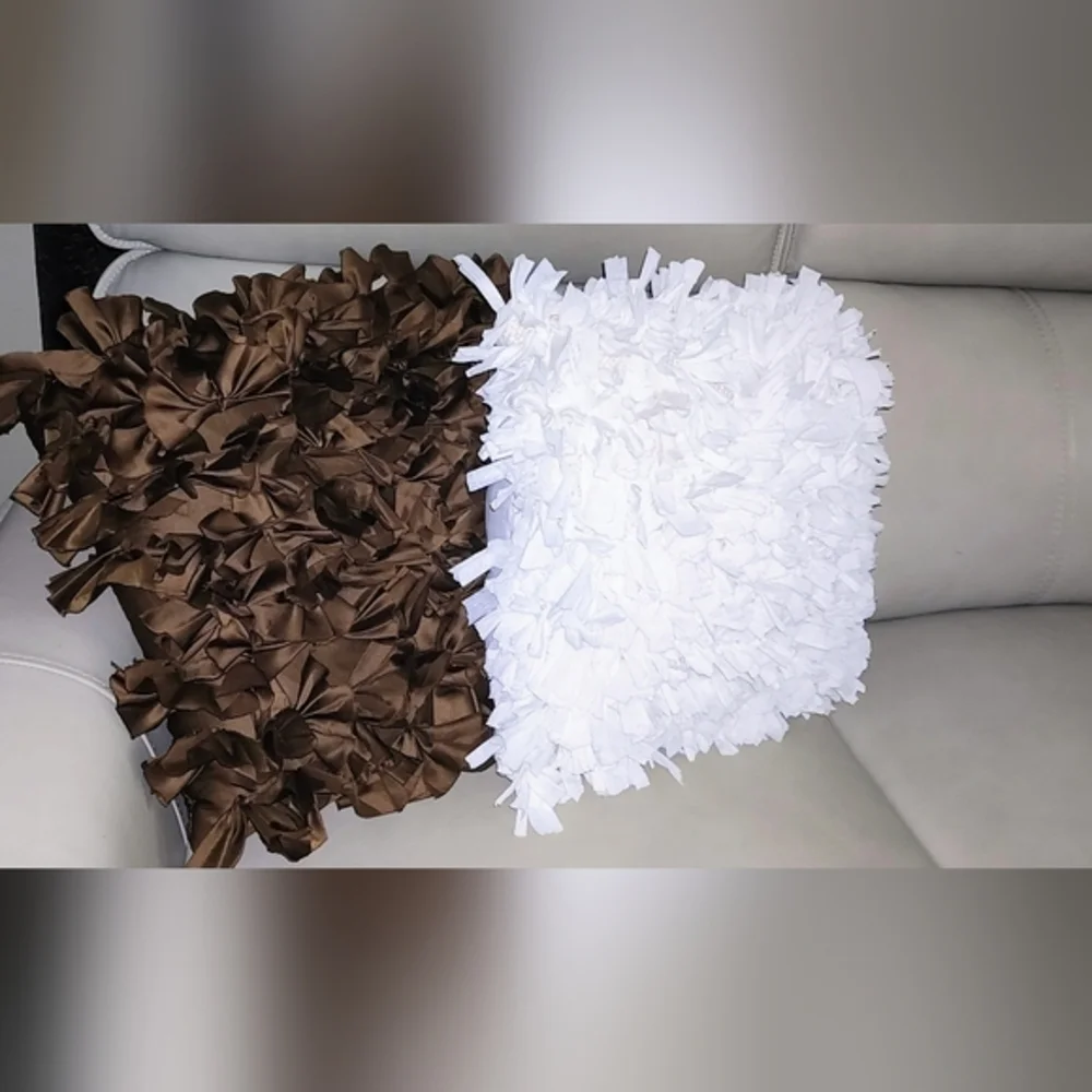 White‎ and Brown Textured Decorative Accent Throw Pillows